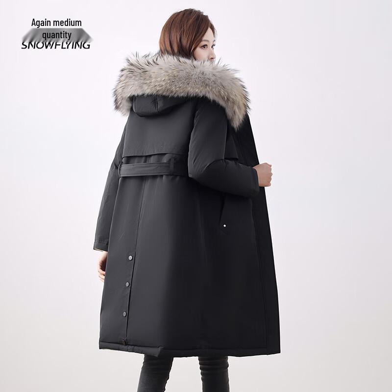 Women's Long Reversible Down Jacket with Raccoon Fur Collar