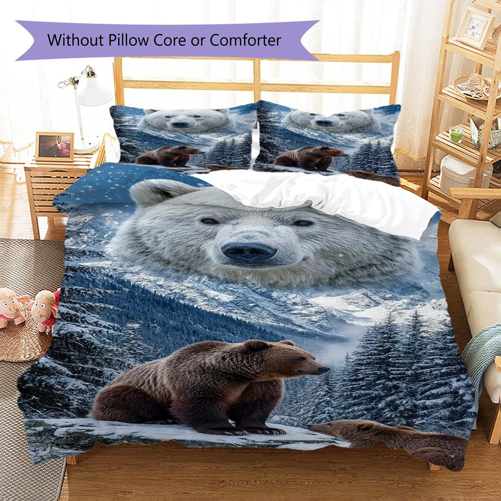 Bear Pattern Bedding Set Quilt Cover Pillowcase Home Decor Gift (1 * duvet cover + 2 * pillowcase, without core)