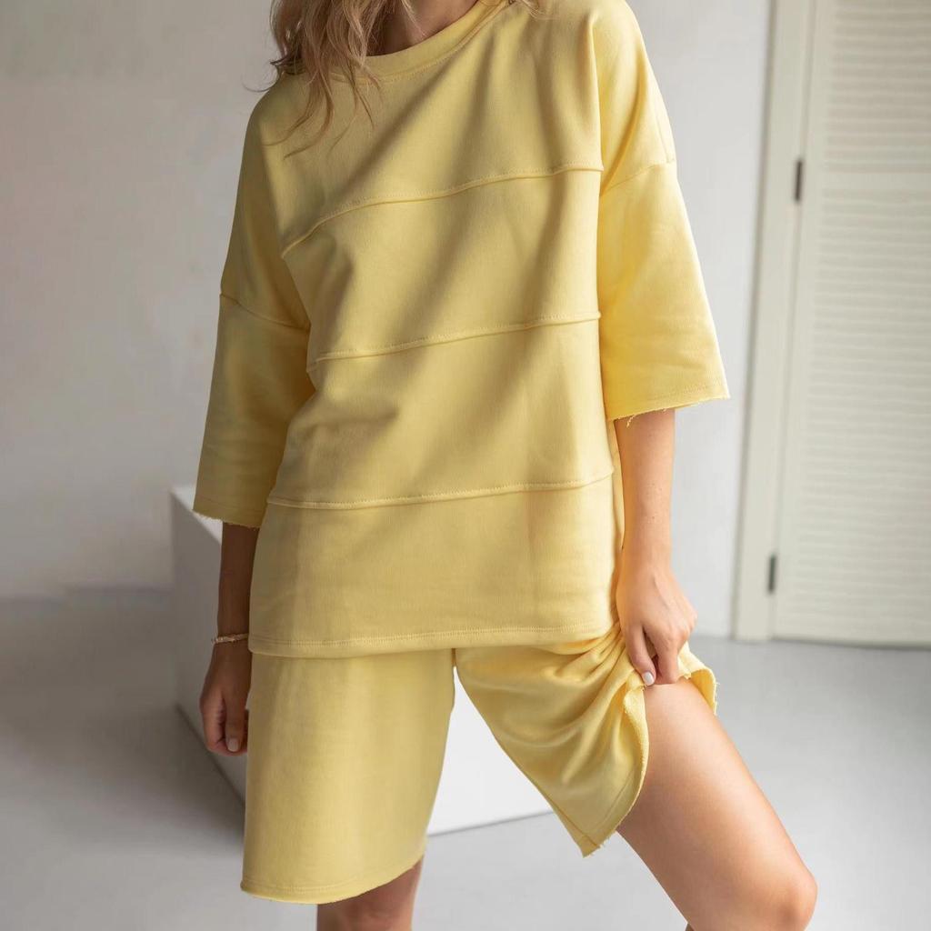 Women's Two-piece Half Sleeve Shirt High Waist Drawstring Shorts Large Size Set Fashion Suits