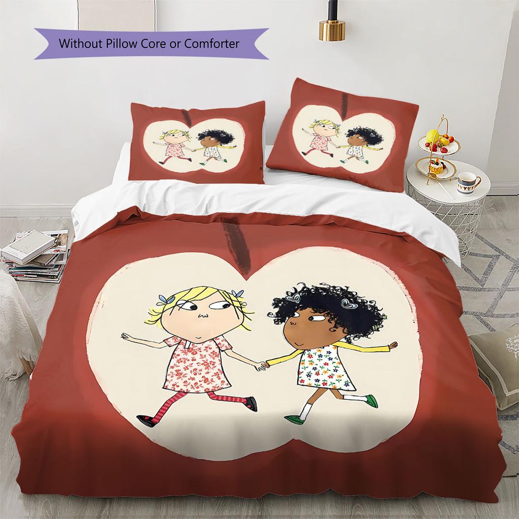 Charlie und Lola Muster Bettwäsche Steppbett Set Bettbezug Kissenbezug Heimdekoration Geburtstagsgeschenk (1 Bettbezug + 2 Kissenbezüge, ohne Füllung)