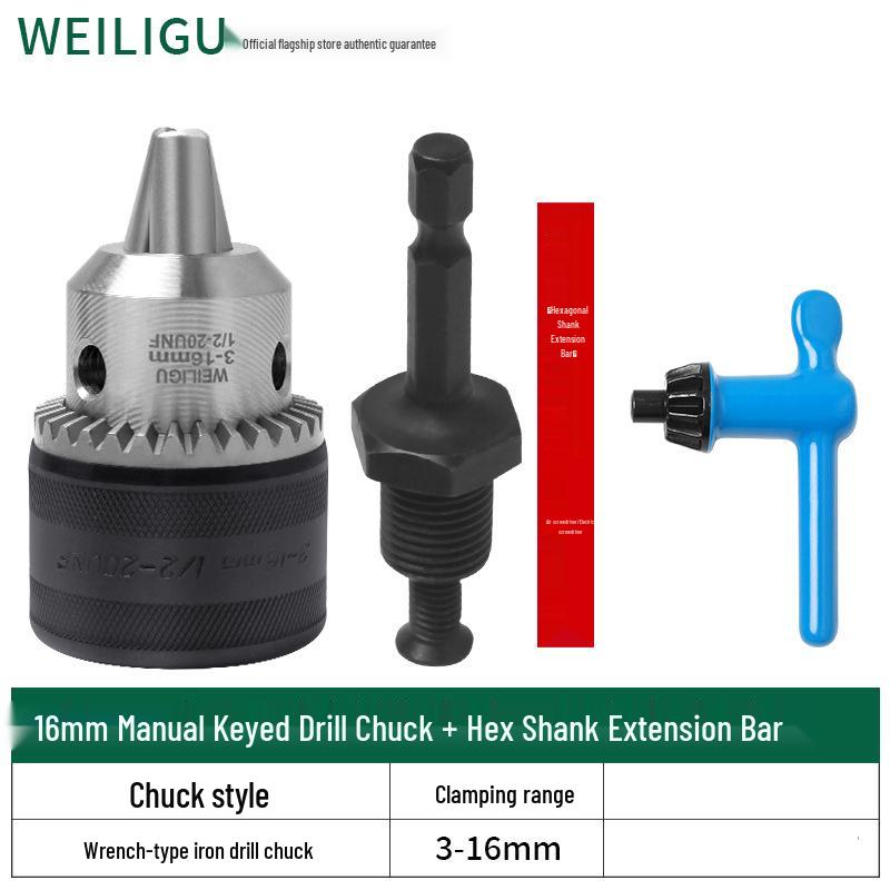 Electric Hammer Drill & Ratchet Wrench with Self-Locking Metal Chuck (0.8-16mm) and Air Impact Conversion Chuck