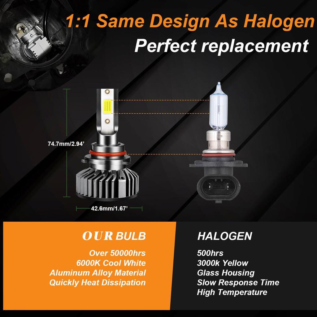 Fit For Chevy Silverado 1500 2500HD 2007-, 9005 H11 Bulbs,9005+H11 High & Low Beam Bulbs, 5202 Fog Lights, 500% Brightness, 6000K White,Plug and