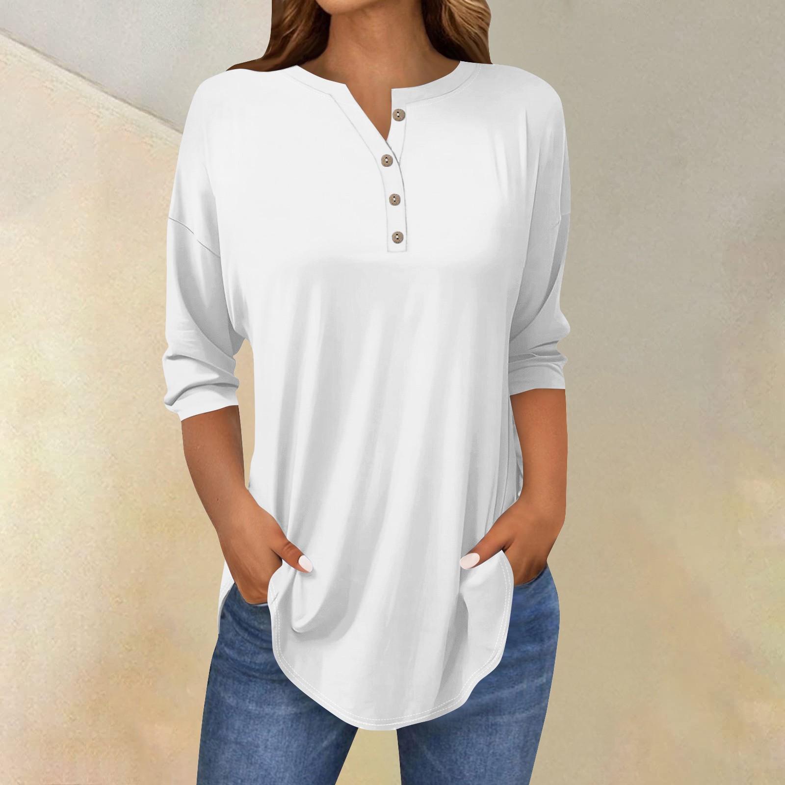 

Футболки для жінок осінні повсякденні сорочки з довгим рукавом 3/4 на ґудзиках Світшоти Вінтажний пуловер XXXL білий