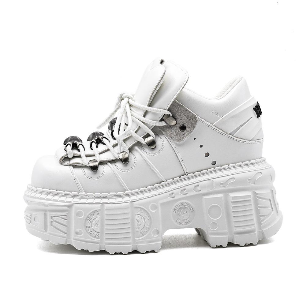 

Летние панк ботинки женские толстая платформа металл массивный каблук высокий верх готические ботильоны 43 белый