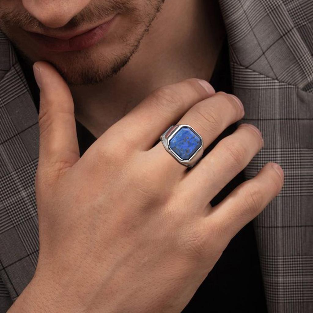 Vnox Stilfulde Firkantede Naturstens Seglringe til Mænd, Rustfrit Stål Metal Fingerring Festgave Smykker