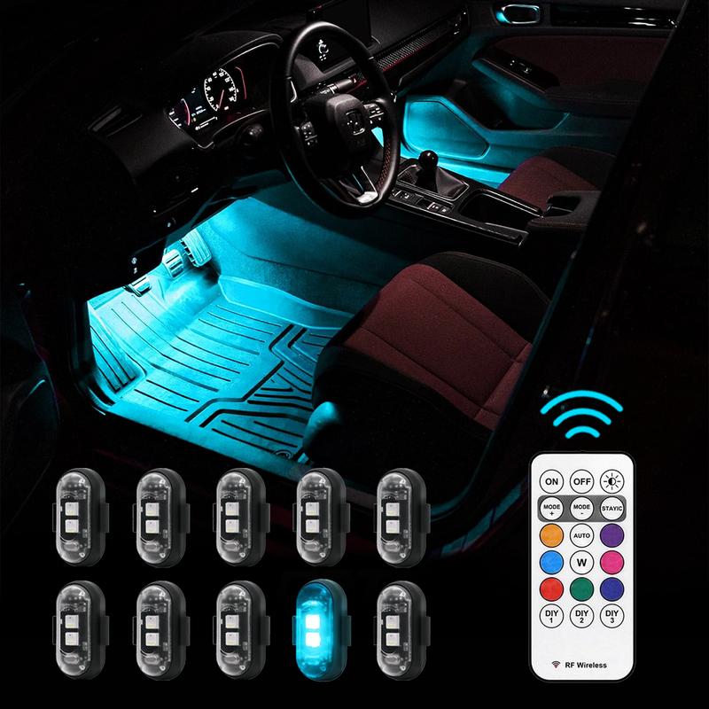 RGB LED StrobeLight Remote Control Wireless 8 Colors Custom Lighting Rechargeable Footwell Lights, Exterior Interior Decorative