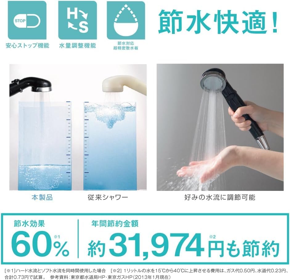 Arromic Shower High Water Adjustable Water Stop Piano Made in Head, Water-Saving, Pressure, Volume, Button, Black, Japan, ST-C3BA2