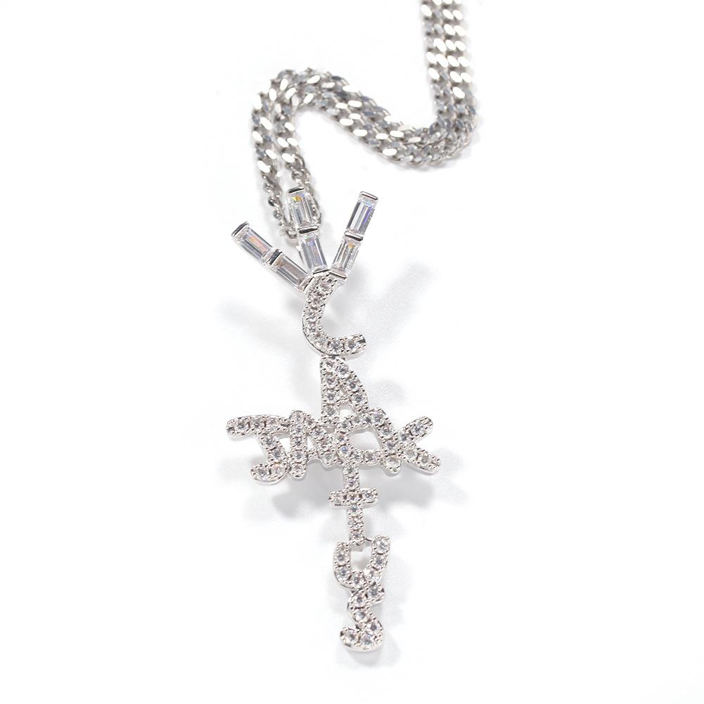 Hip Hop Trend Brand Diamond Cactus Jack Letter Pendant Necklace E-commerce