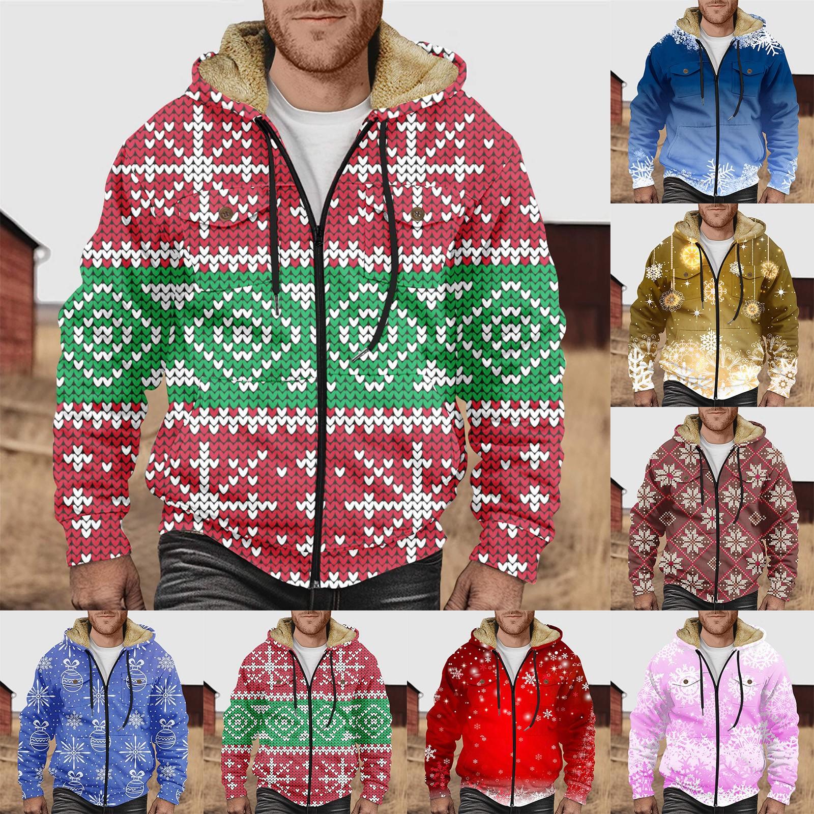 

Мужская куртка с двойным карманом и рождественским принтом. Мужская весенне-осенняя повседневная трендовая куртка на молнии с капюшоном.
