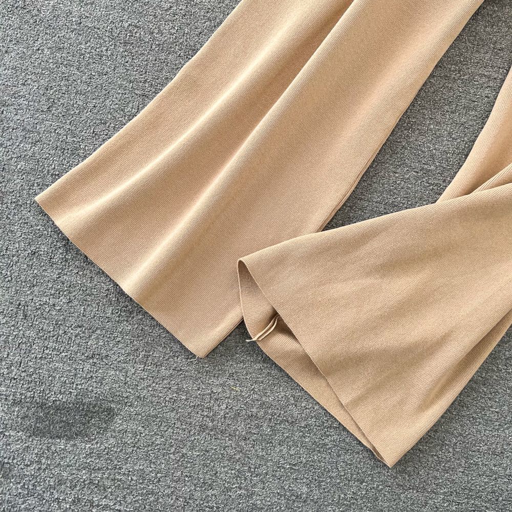 Fashion Suit for Women, Like Long-sleeved V-neck Single-breasted Knitted Jacquard Jacket, Two-piece Set of High-waisted and Thin Wide-leg Pants.