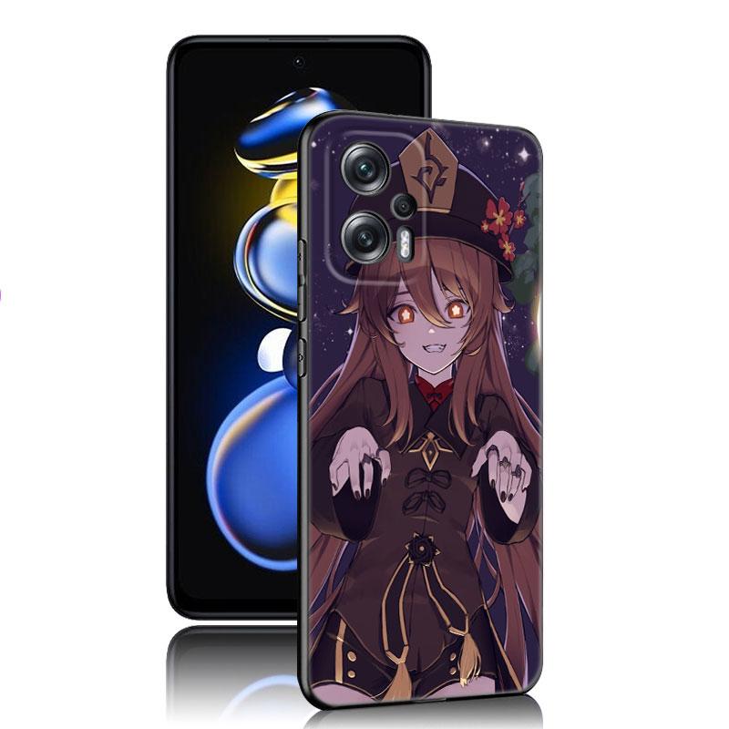Hu Tao Genshin Impact Black Silicone Phone Case For Xiaomi POCO X3 X4 NFC F5 M3 M4 M6 X5 X6 Pro F3 F4 GT 5G C55 C65 M5