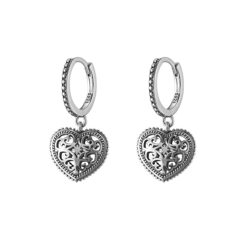 Sterling Hollow Heart Hoop Earrings Women Minimalist Vintage Chic Statement Jewelry 925 Sterling Silver