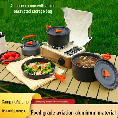 Portable Aluminum Alloy Camping Cookware Set: Folding Kettle & Pots for Outdoor Cooking
