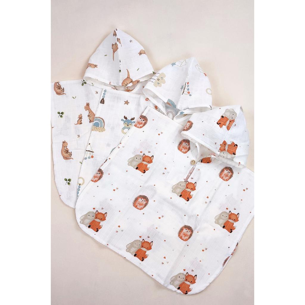 Poncho enfant en mousseline de coton 100 % biologique, certifié Oeko-tex, simple épaisseur