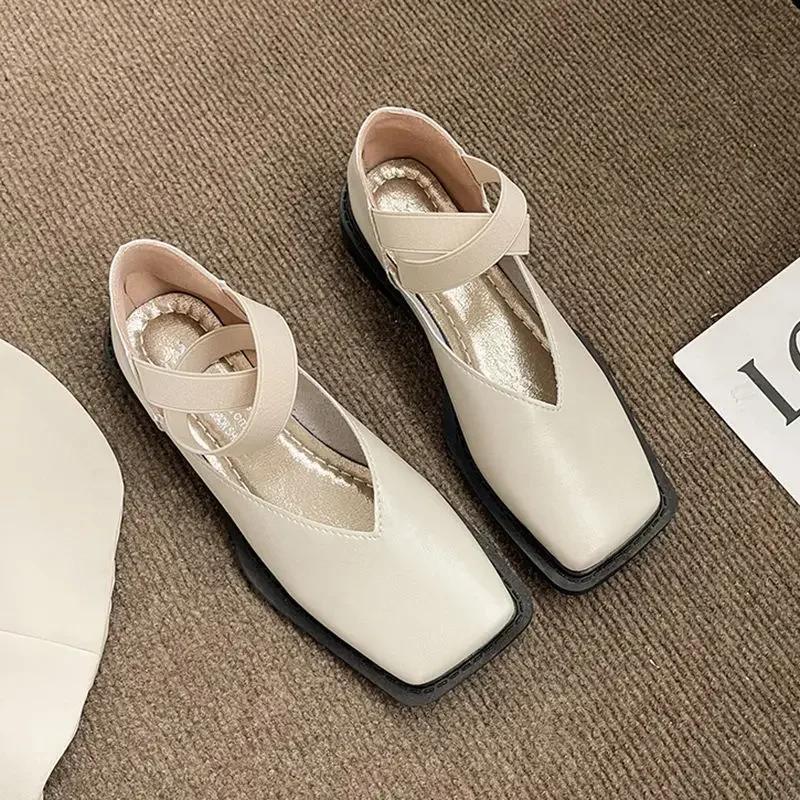 Flats Mary Jane Flat Green Normal Leather Casual Women's Shoes Square Toe Japanese Style Lolita Ladies Footwear Gothic Fashion