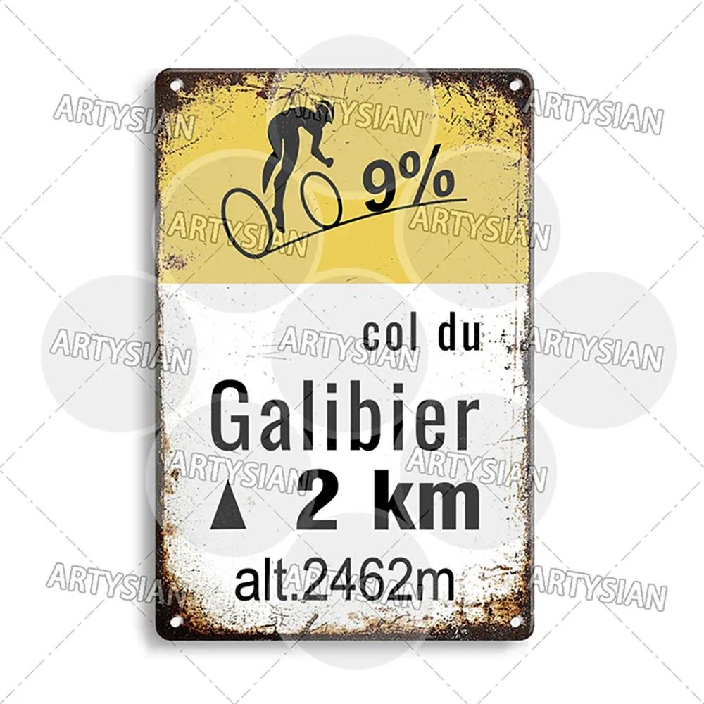 Tour de France Metal Sign Cycling Plaque Paves Du Paris Roubaix Col du Galibier Col de Sarenne Alpe dHuez Mont Ventoux Glandon 20x30cm（7.8x11.8inch）