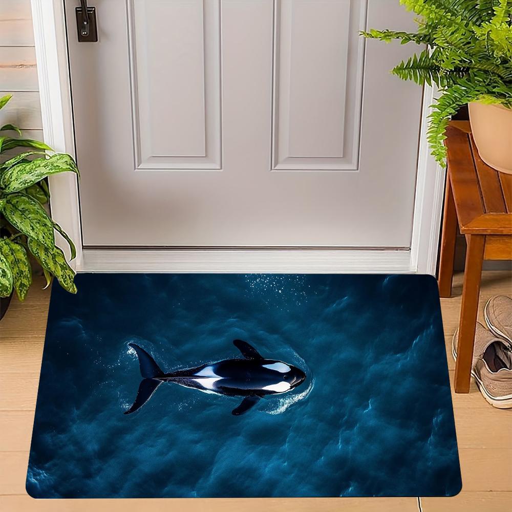 Realistisch Orka Patroon Deurmat Schattige Orka Ontwerpen met Oceaan Zonsondergang Spetterende Water Scènes Antislip Vloermat 40x60cm16x24in