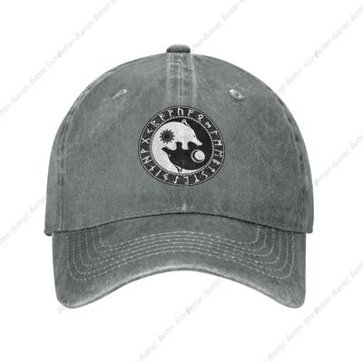 Viking Loup d'Odin Valknut Mythologie Nordique Casquette de Baseball en Denim Lavé Vintage Réglable Chapeaux de Papa Cadeau pour Hommes Femmes
