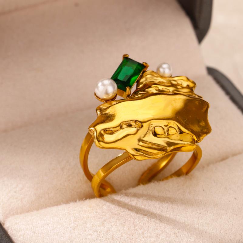 Inele Inimă cu Zircon Cristal Verde Vintage Pentru Femei Culoare Aur Oțel Inoxidabil Inel Deschis Modă Estetic Zircon Cadou Nuntă