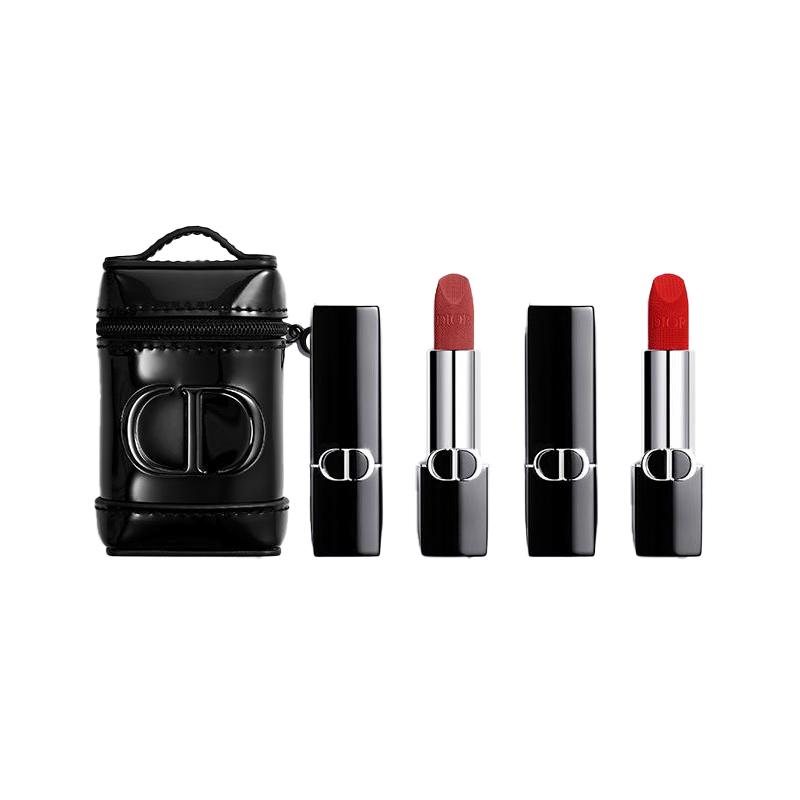 

DIOR Lipstick intense blue and gold double pack + black high-end cosmetic bag, makeup set, velvet, smooth and long-lasting, high-end feel, Mother s чёрный