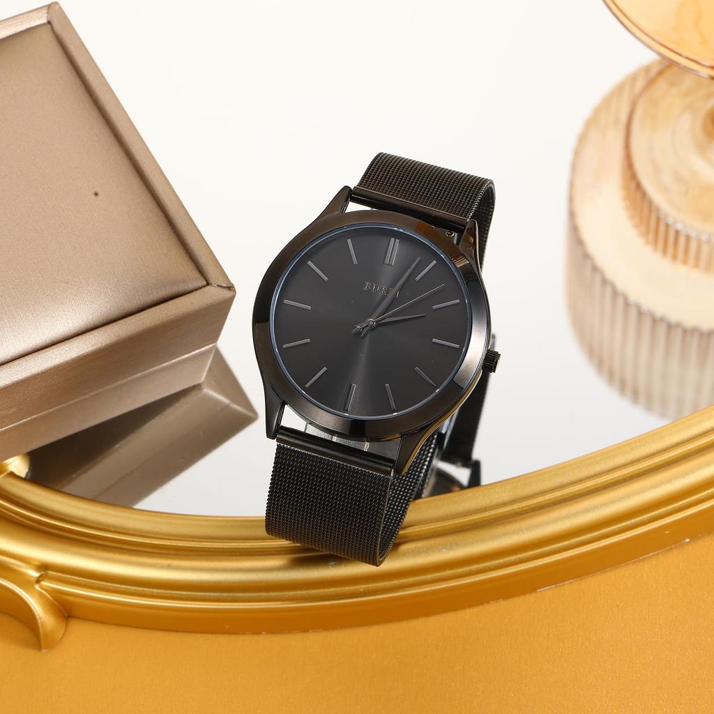 Leather Watch Stainless [BUREI] Men's Watch, Analog, Quartz, Waterproof, Popular, Thin, Simple, Stylish, Business, Casual, Strap, Men's (Black,