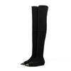 Marca de Moda Metal Puntiagudo Mujer Botas Largas hasta la Rodilla Moda Desfile de Escenario Negro Sexy Otoño Invierno Botas por Encima de la Rodilla Talla 34-45