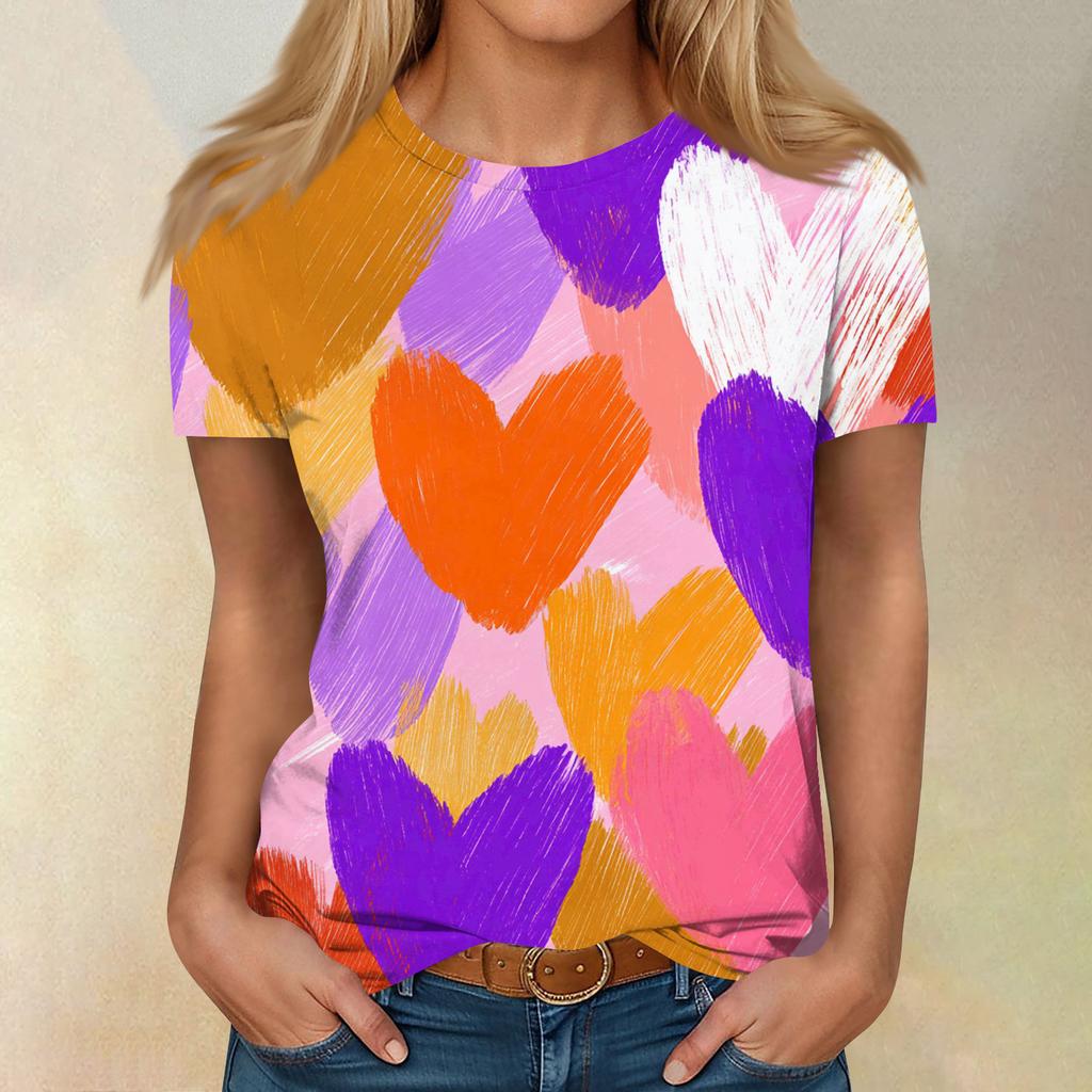 Women's Casual Fashion Valentine's Day Printed Short-Sleeve Top/T-Shirt