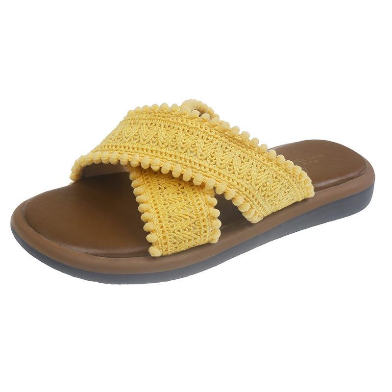 Cool Slippers New Summer Vintage Woven Cross Bohemian Student Flats