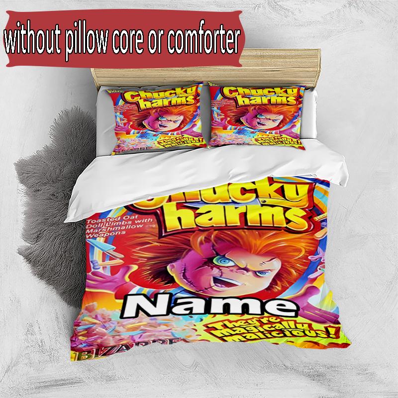 3pcs Duvet Cover Set (1*Duvet Cover + 2*Pillowcase, Without Core), Custom Name horror movie Pattern Bedding Set, Home Bedroom Decor Gift