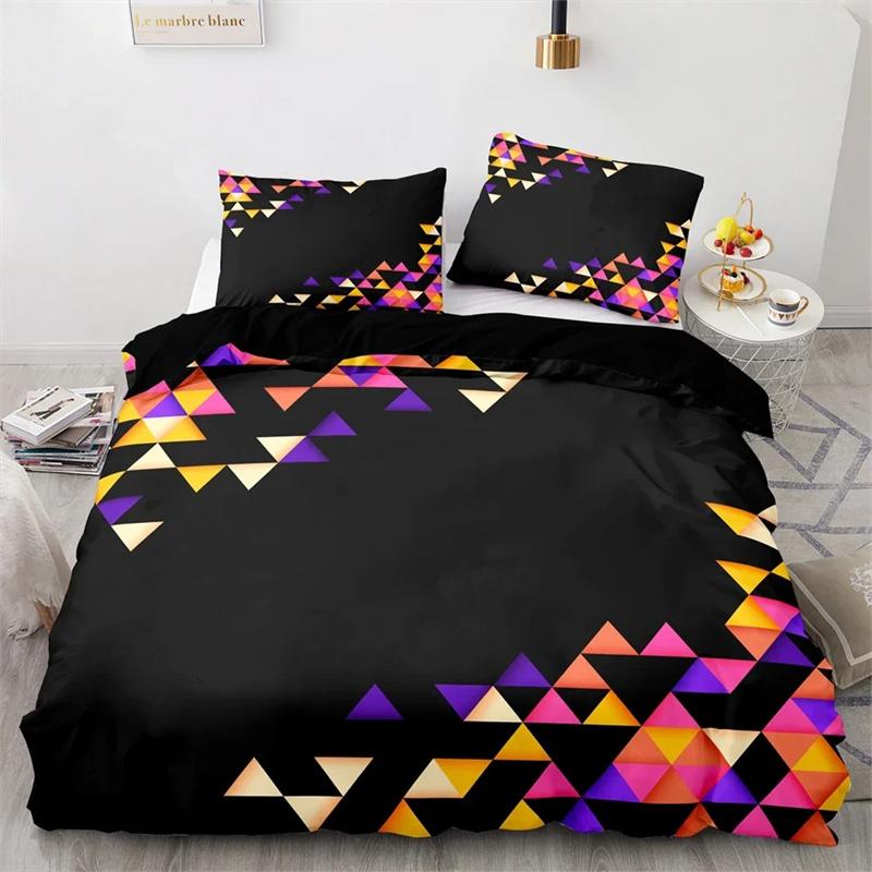 Red Glowing Polygonal Grid Pattern Bedding Collections Exquisite Bed Supplies Set Duvet Cover Bed Comforter Set Luxury Birthday Gift