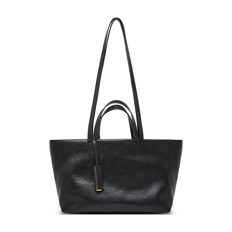 2026 New Retro Textured Tote: Soft Leather, Large Capacity, Cowhide Shoulder Bag чёрный