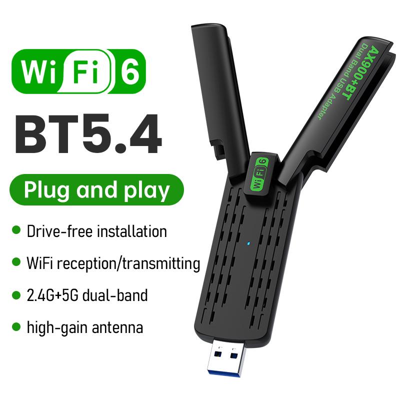 2 In 1 WiFi 6 Bluetooth 5.4 Adapter Dual Band 2.4G/5G USB WiFi Network Card 900Mbps Wireless Wlan Receiver for PC Laptop Driver Free