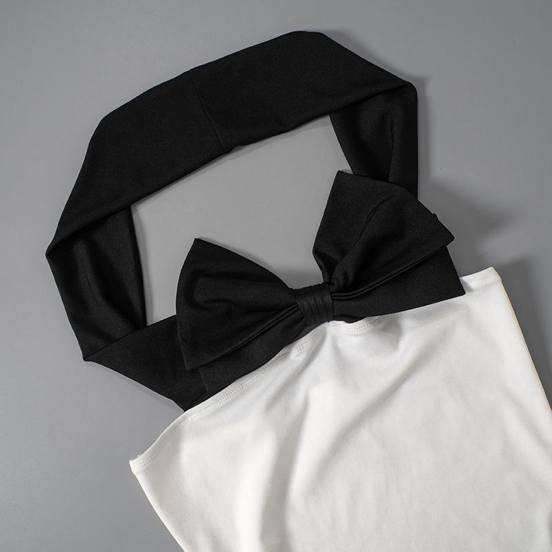 QICED Vestito sexy da donna con fiocco sulle spalle e gonna a fascia per il seno e i fianchi