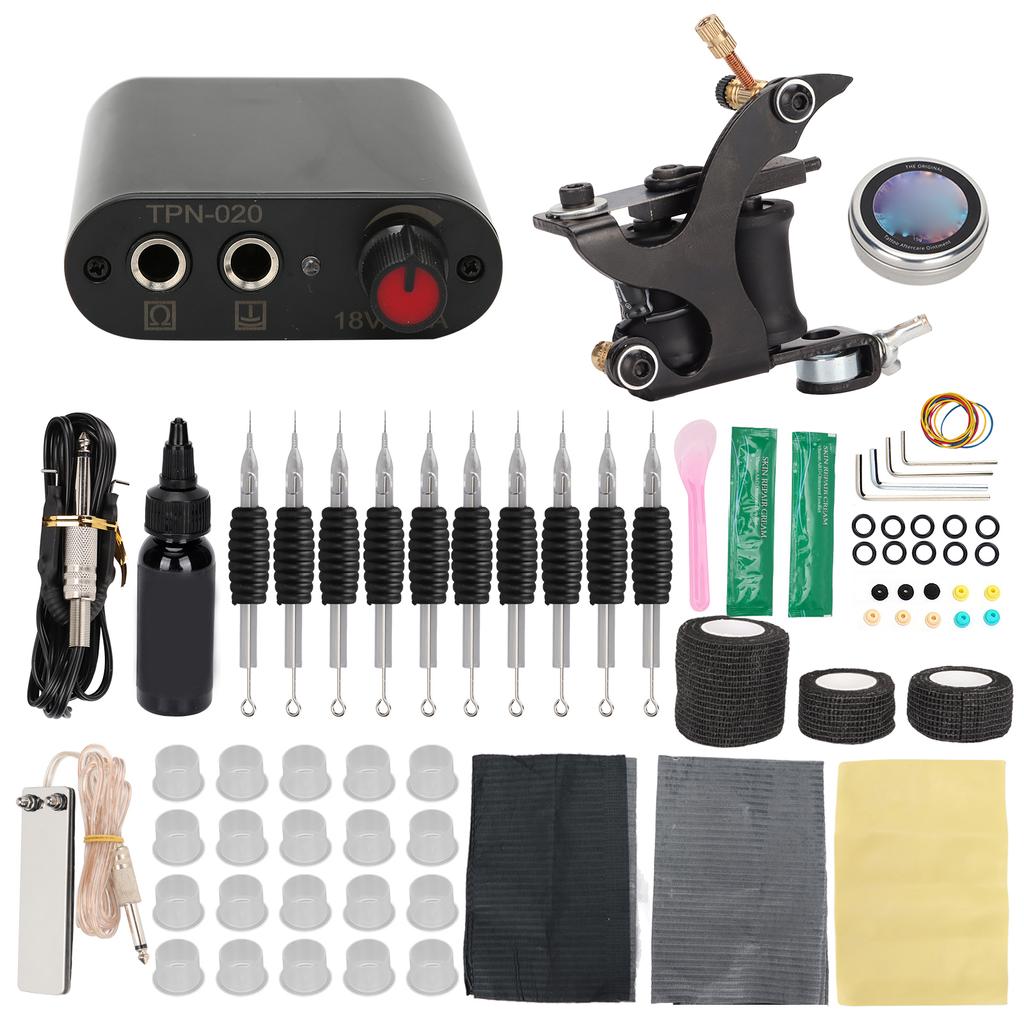 Complete Tattoo Machine Kit Professional Complete Tattoo Coils Machine Kit Power Supply Foot Pedal