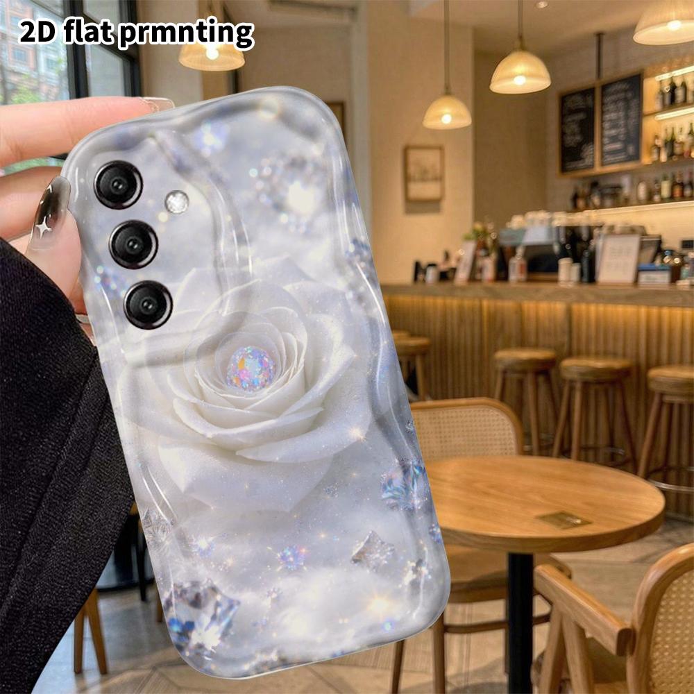 Phone Case: 2D Flat Samsung Galaxy A34 A35 M05 M06 S20 S22 S21 FE Plus 5G Protective Case, Diamond White Rose, Christmas and Halloween Gift
