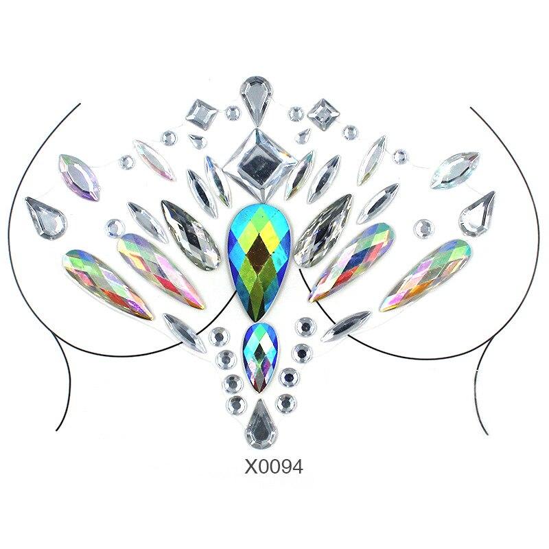 3D Crystal Chest Jewels Temporary Tattoo Sticker Rhinestone Flash Tattoos Adhesive Face Jewel Gem Body Paint Sticker for Party