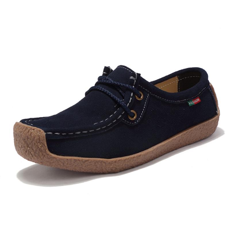 New Autumn Casual Women Shoes Loafers Lace Up Suede Leather Flats Slip-On Mom Shoe Mujer Zapatos Chaussure Femme Size 35-42
