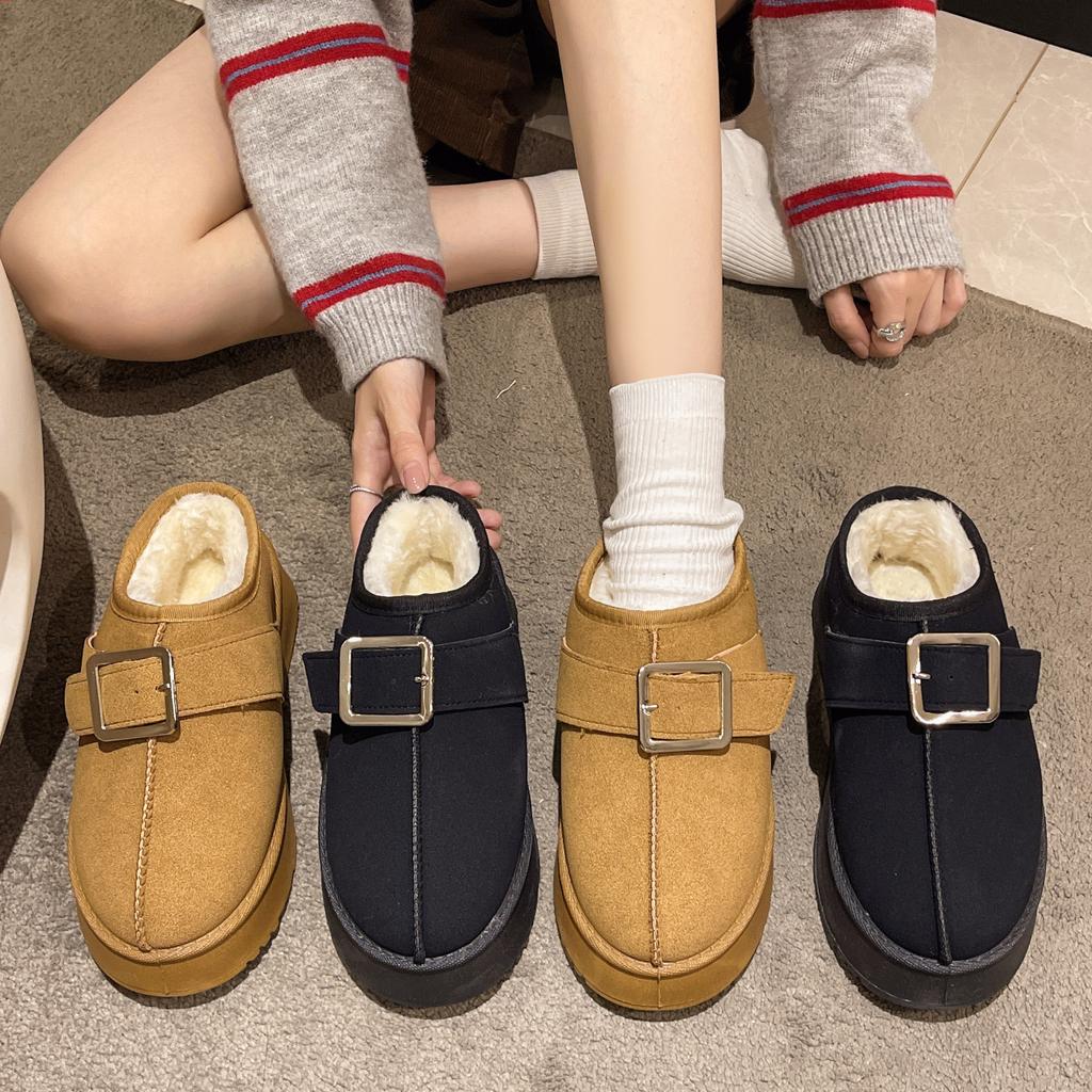 Korean version of the ladies plush lining-soft elastic muffin sole slippers home outdoor slippers thickened warm lightweight comfortable shoes