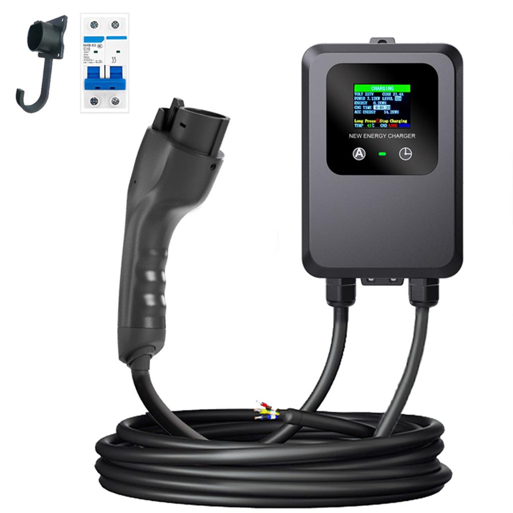 EV Wallbox 5M 7KW 32A Car Home EV Wallbox Stație de încărcare Mașină electrică EV Wallbox cu ecran color de cablu 5M