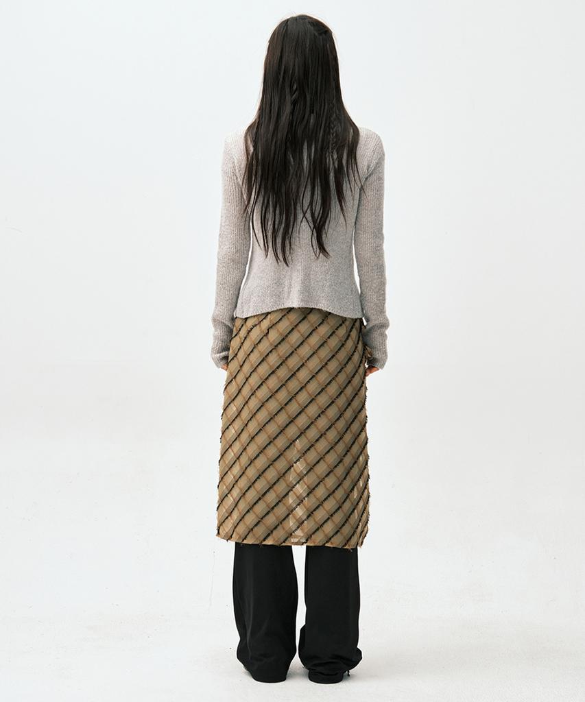 Soleubi Fringe Check Skirt Pants (Set) / Yellow