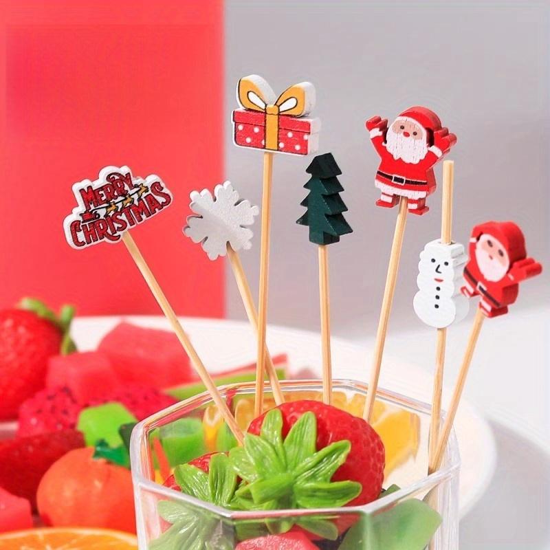 100 Stück Festliche Weihnachtsmann Weihnachten Einweg-Fruchtspieße - 5,12 Zoll (13 cm) Poliertes Metall, Handwaschbar, Ideal für Bars