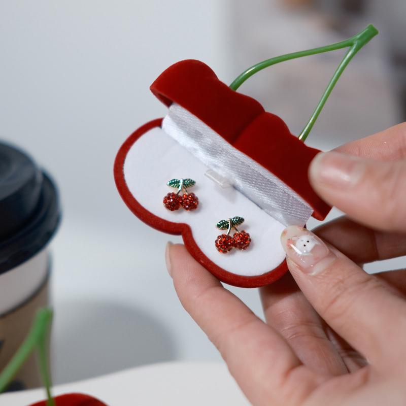 

Портативная шкатулка для украшений «Вишня» Коробка для упаковки серег и ожерелий Флокированный органайзер Кейс для демонстрации ювелирных изделий Подарочная коробка на День святого Валентина