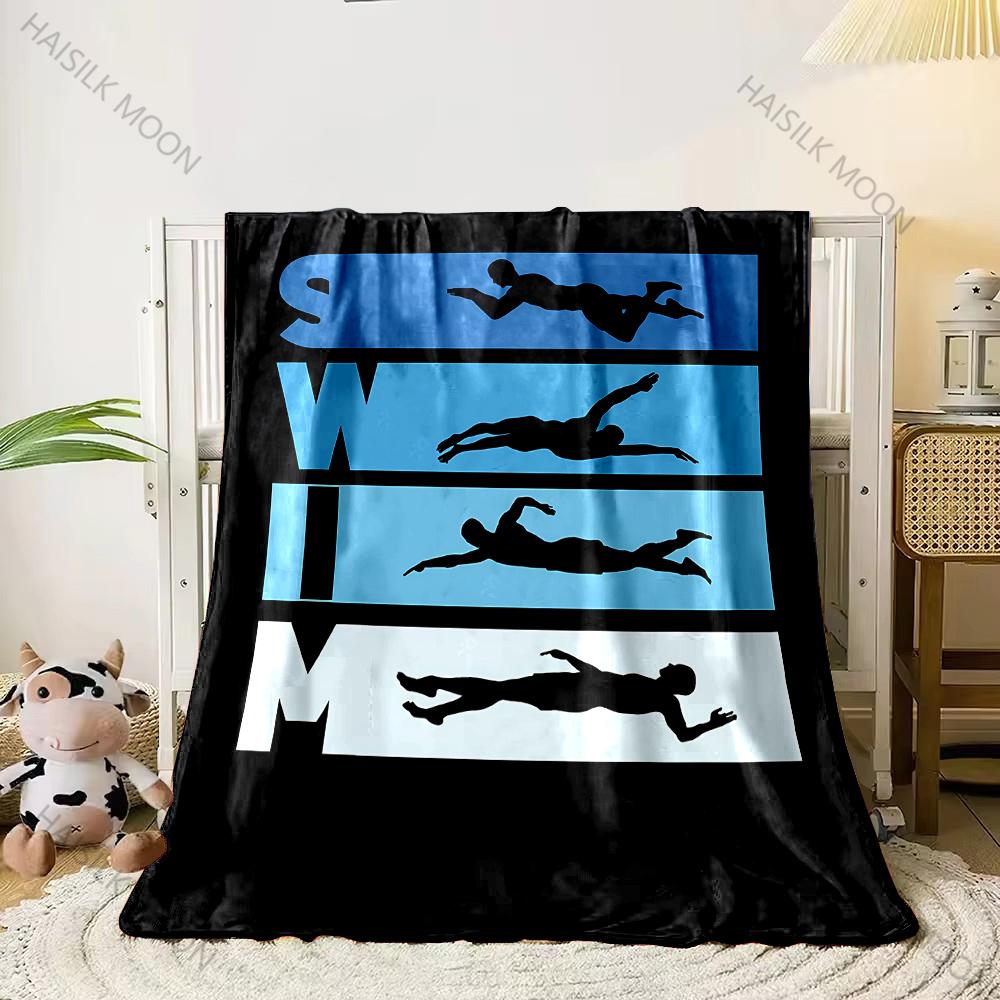 Swimming Sports Theme Blanket for Couch or Bed - 3D Decorative Blanket - Cozy Soft Lightweight Blankets Suitable for All Seasons