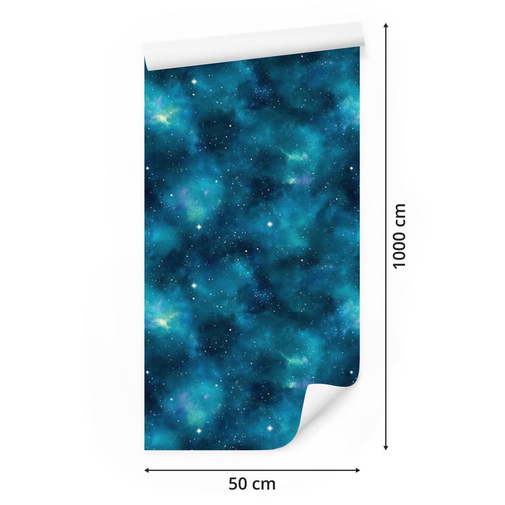 Watercolor Galaxy Wallpaper In Turquoise, Navy Blue, and Mint 50x1000
