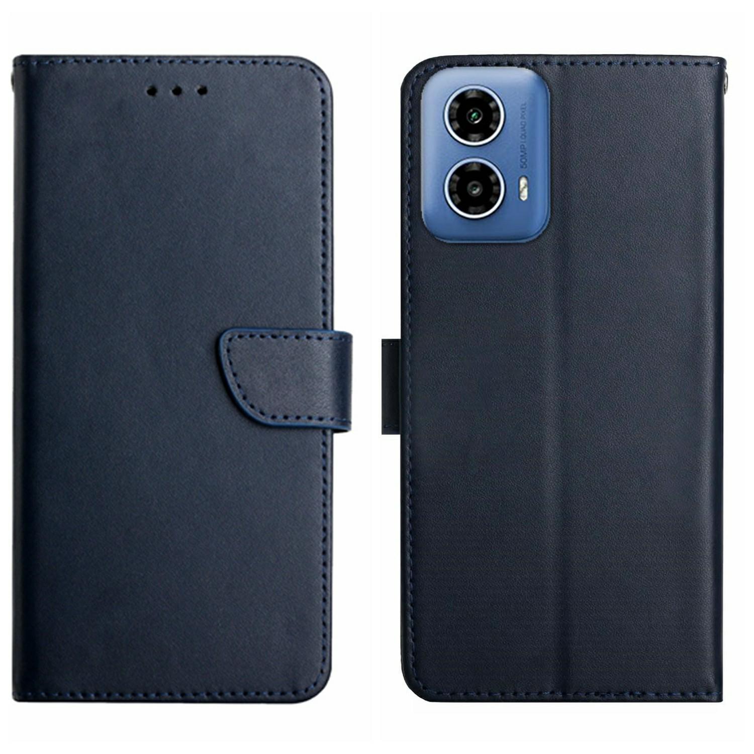 

HT02 For Motorola Moto G35 5G Case Genuine Cow Leather Phone Cover Nappa Texture Blue