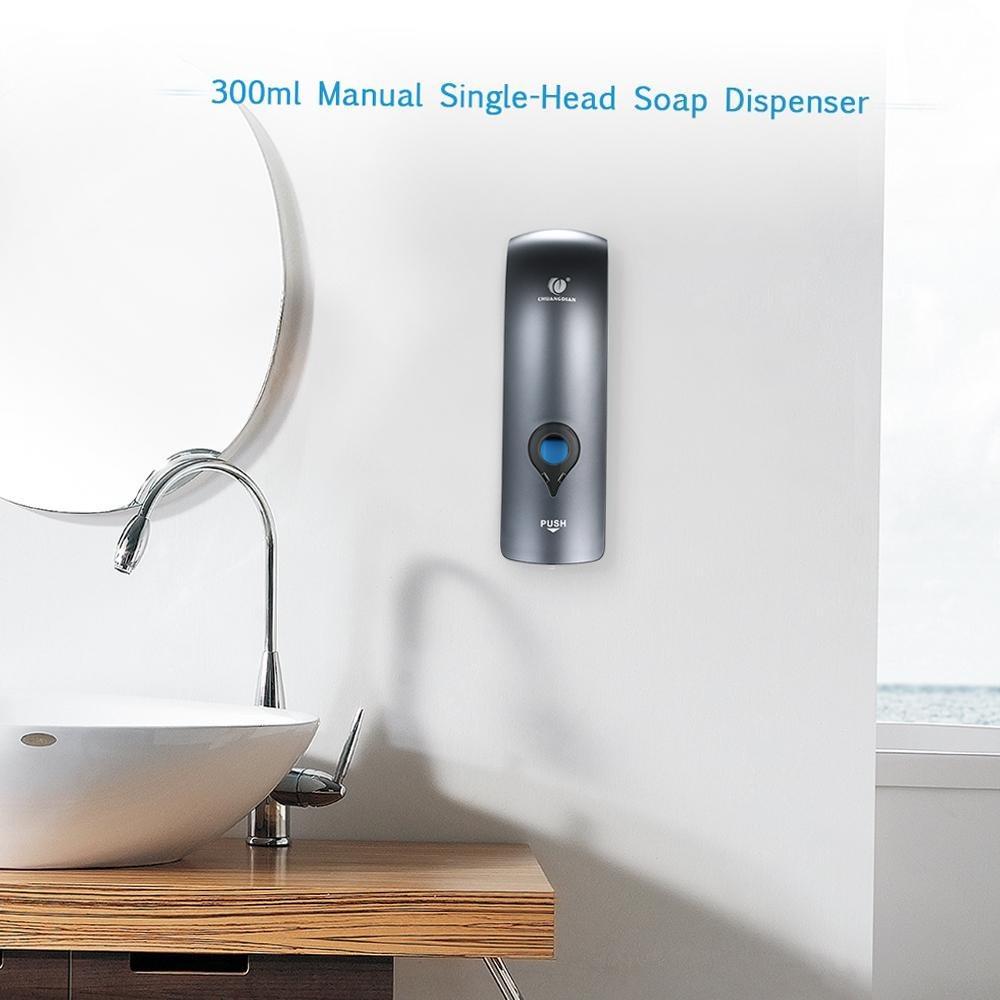 300ML Bathroom Shower Gel Liquid Shampoo Holder Home & Living Accessories Wall Mounted Single-Head Manual Soap Dispenser