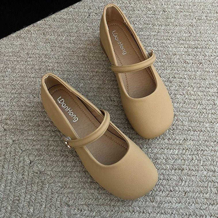 

2025 Новые летние белые французские туфли Мэри Джейн на массивном каблуке для женщин 39 абрикосовый