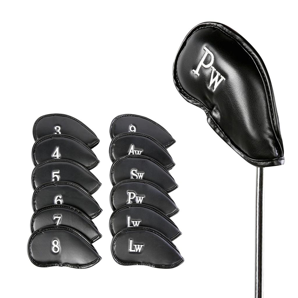 12 Pieces Golf Iron Headcover Club Head Covers Premium PU Leather Waterproof Cover