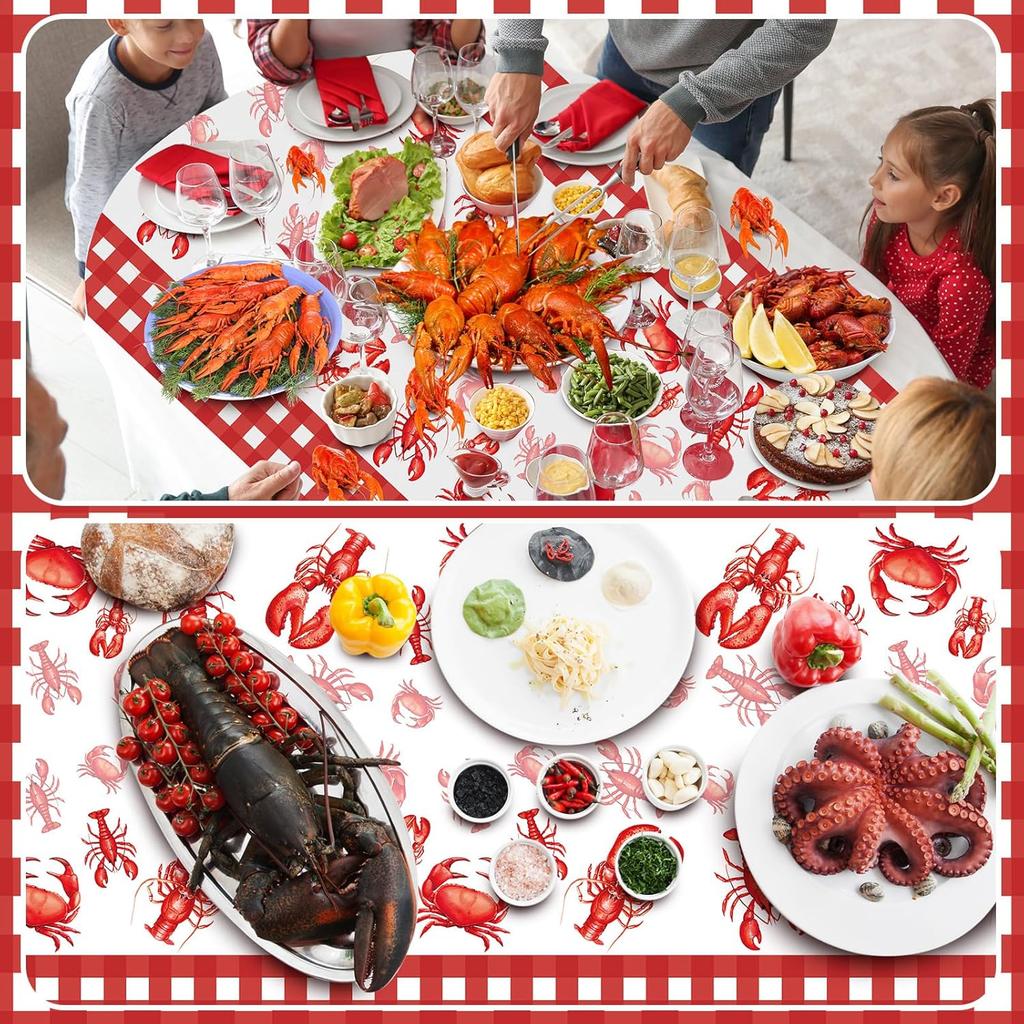 2 Pcs Crawfish Tablecloth Disposable Lobster Table Covers 108 x 54 Inches Plastic Lobster Table Cloth for Crawfish Boil Party Supplies