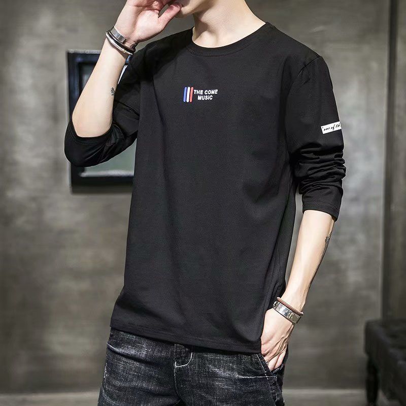 Men T Shirt Solid Color O-neck Long Sleeve Streetwear Casual Men Clothing Korean Style Fashion Tee Tops M-4XL